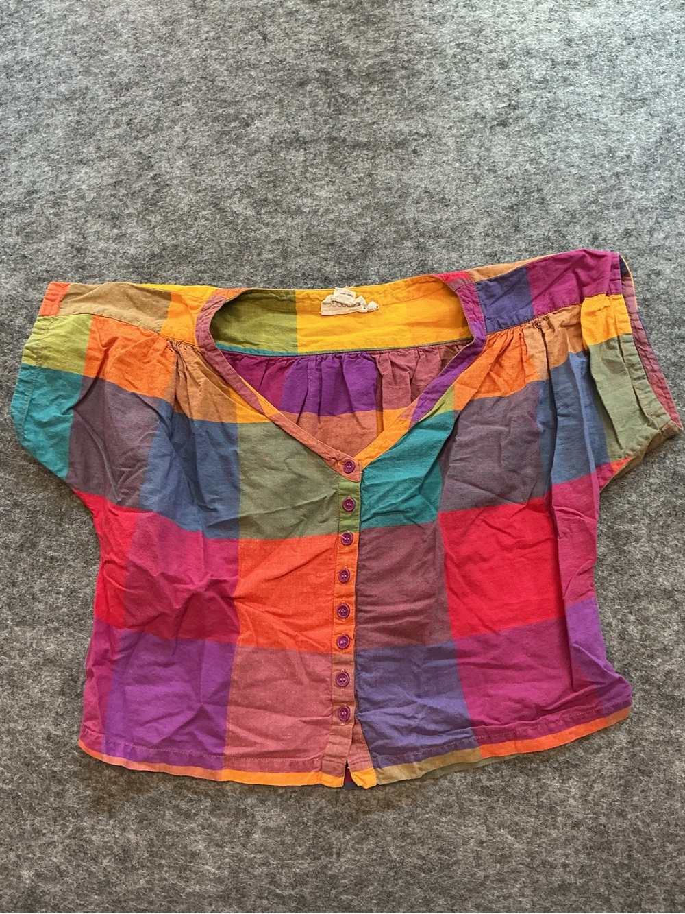 Pinky Multicolor Patchwork Button-Front Blouse Size M